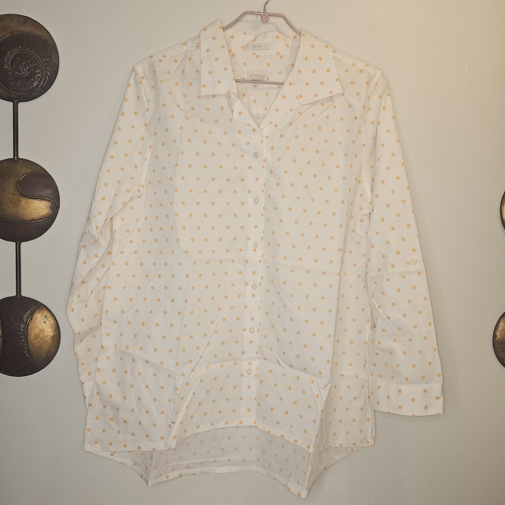 Chico's No-Iron Polka Dot Long Sleeve Button Down Shirt Size 3 (16)